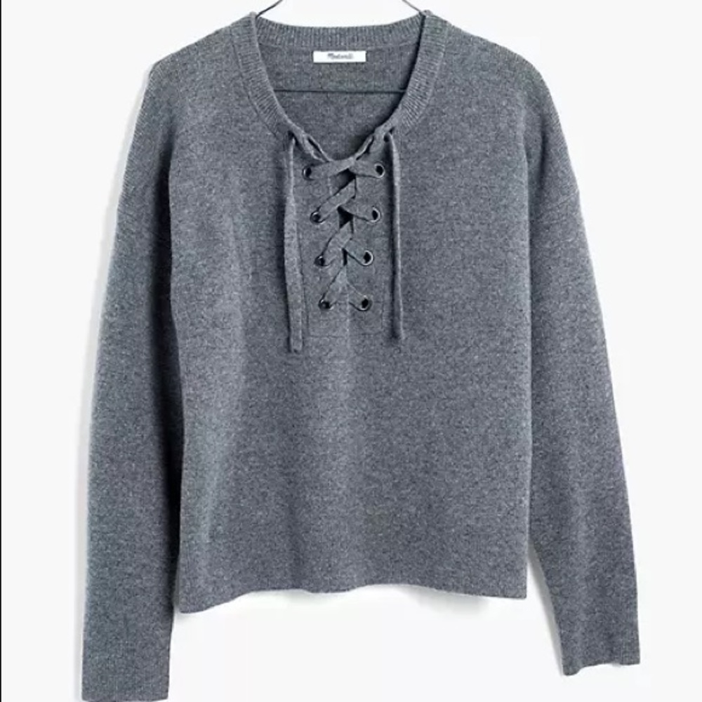 Madewell Lace-Up wool Sweater Grey (L)